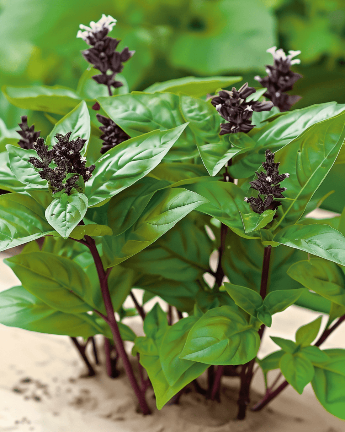 Thai basil (Ocimum basilicum) grown from seed — an easy herb for beginners