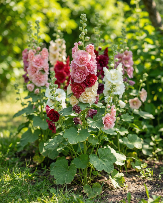 Hollyhock Antwerp Stars (Alcea rosea) – biennial mix seeds from SeedsChoice